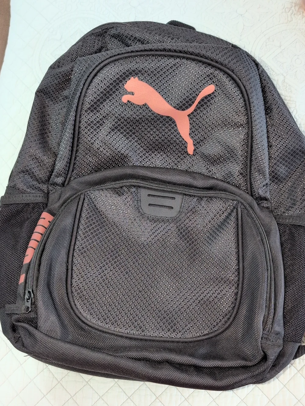 Puma Black Backpack with Coral Logo Accent